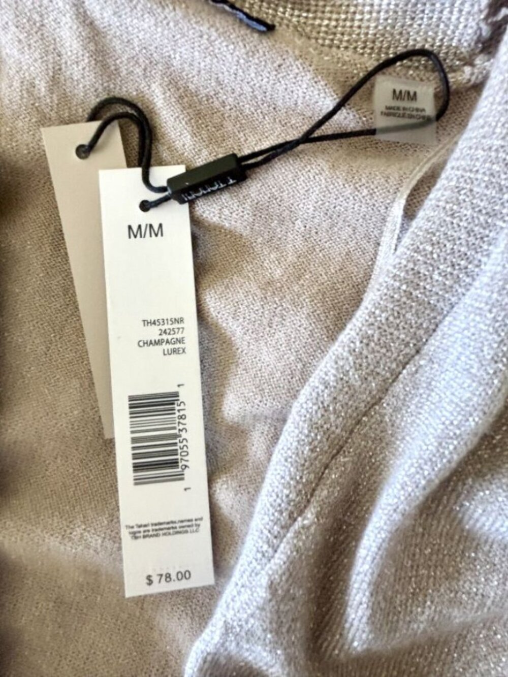 T Tahari Women's Medium Champagne Glitter Long Lightweight Open Cardigan NWT - Picture 6 of 8